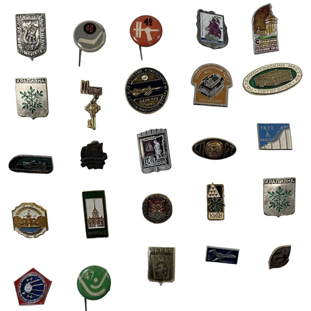 Vintage Russian Badge Pin Jewelry Lot Soviet Union Russia USSR 25 Piece